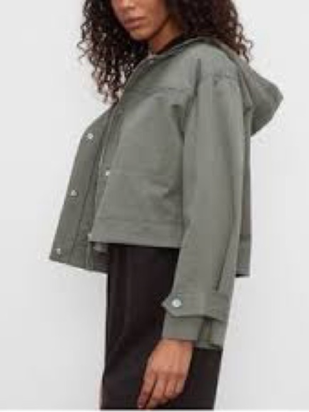 Club Monaco Cropped Olive Hooded Canvas Jacket Size M
